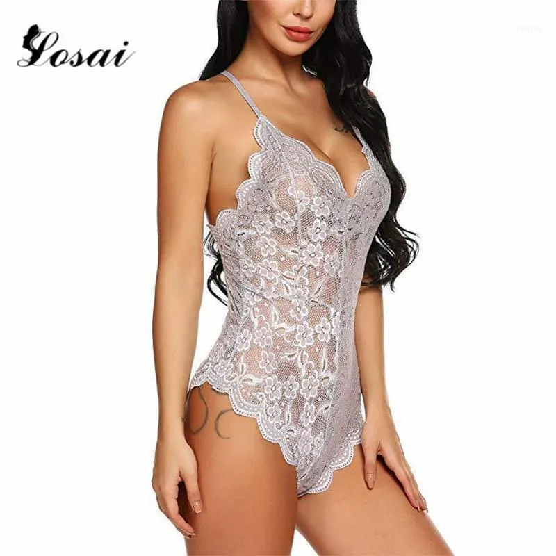 Dames Jumpsuits Rompertjes Zomer Kant Bodysuit Dames Backless Transparent Mesh Bow Sexy Jumpsuit Dames Strand 2021 Catsuit-bandjes