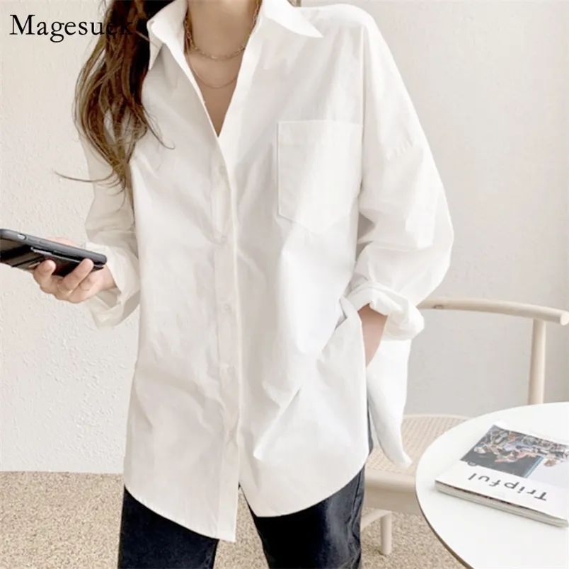 Plus Size Camicetta bianca allentata Camicie oversize in cotone a maniche lunghe da donna per camicette casual Top Donna Blusas 11456 210512
