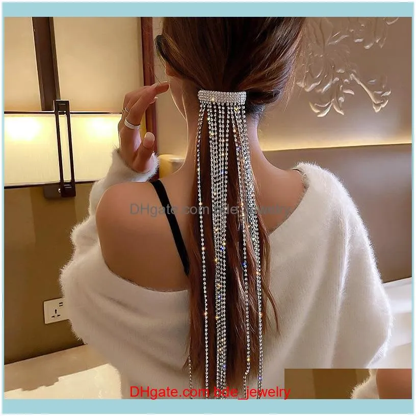 Hair Jewelry Jewelryhair Clips & Barrettes Bling Rhinestones Tassel Crystal Long Chain Braid Delicate Party Wedding Hairpin For Women Girls