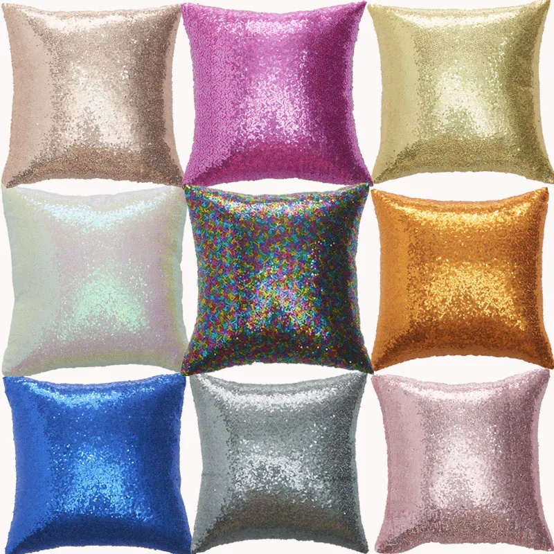 Glitter sjöjungfru sequins kudde fodral lyx soffa kudde täcker dekorativa kuddar 40 * 40 sliver rosa guld pillowcover