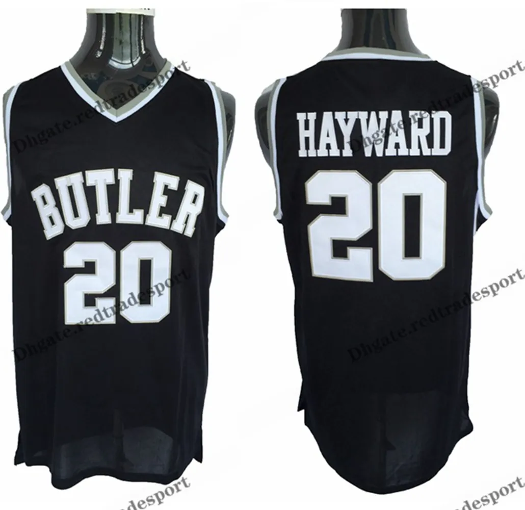 Mens Butler Bulldogs Gordon Hayward College Maglie da basket Vintage Black # 20 Camicie cucite S-XXL