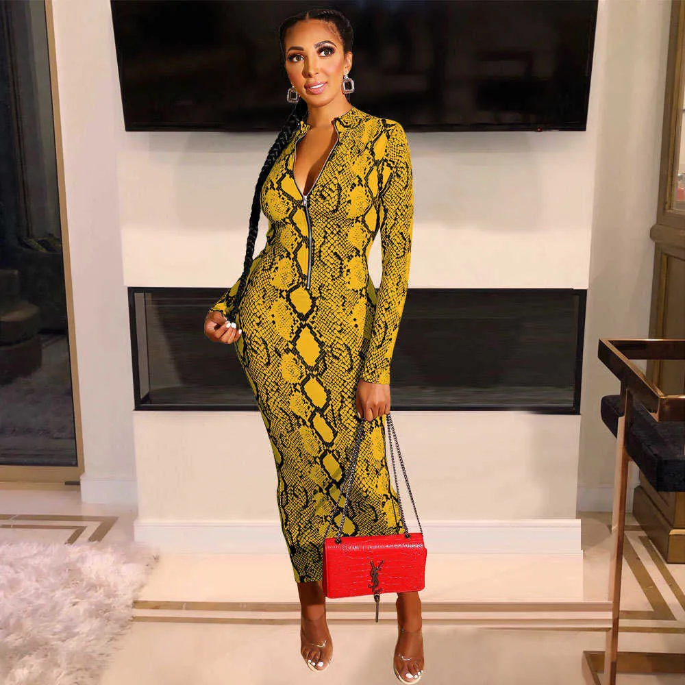 Sexy Green and Red Snake Print Bodycon Long Dress with Long Sleeves,  Zipper, Women's Autumn Evening Party Night Vintage Vestidos Outfits 210709  from Dhgate Basic & Casual Dresses - price 36.24