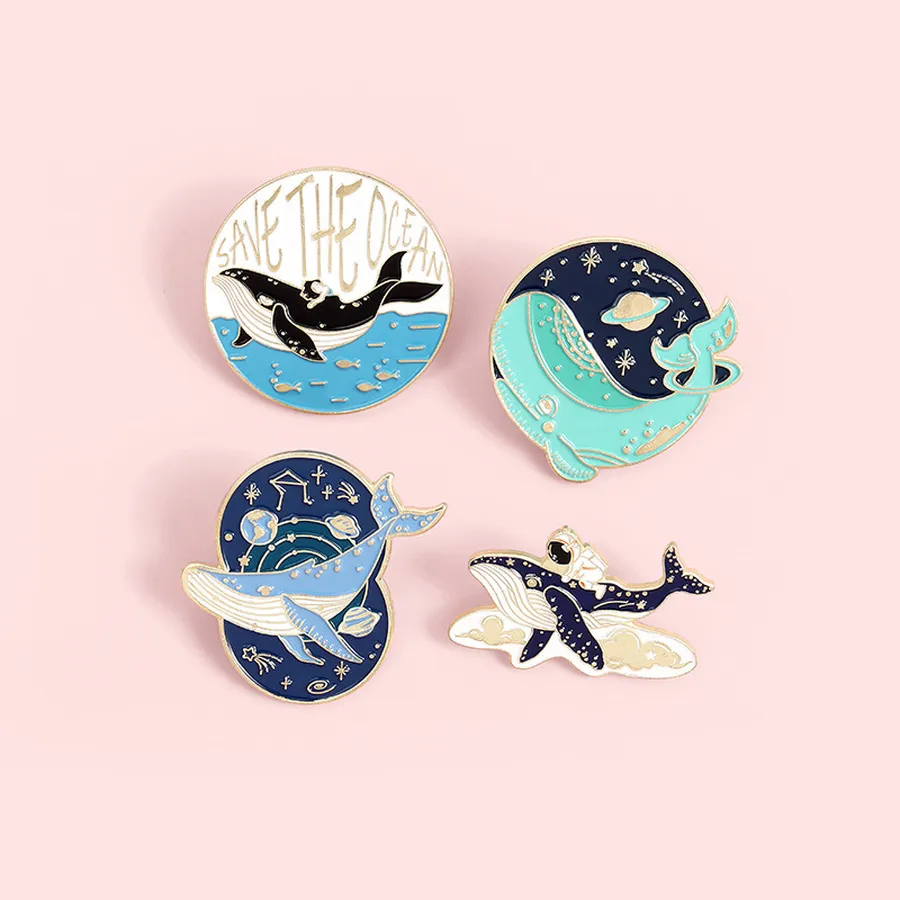 Big Universe Sea Whale Brooches Pins Cute Enamel Lapel Pin suit Badge for Women men fashion jewelry will and sandy