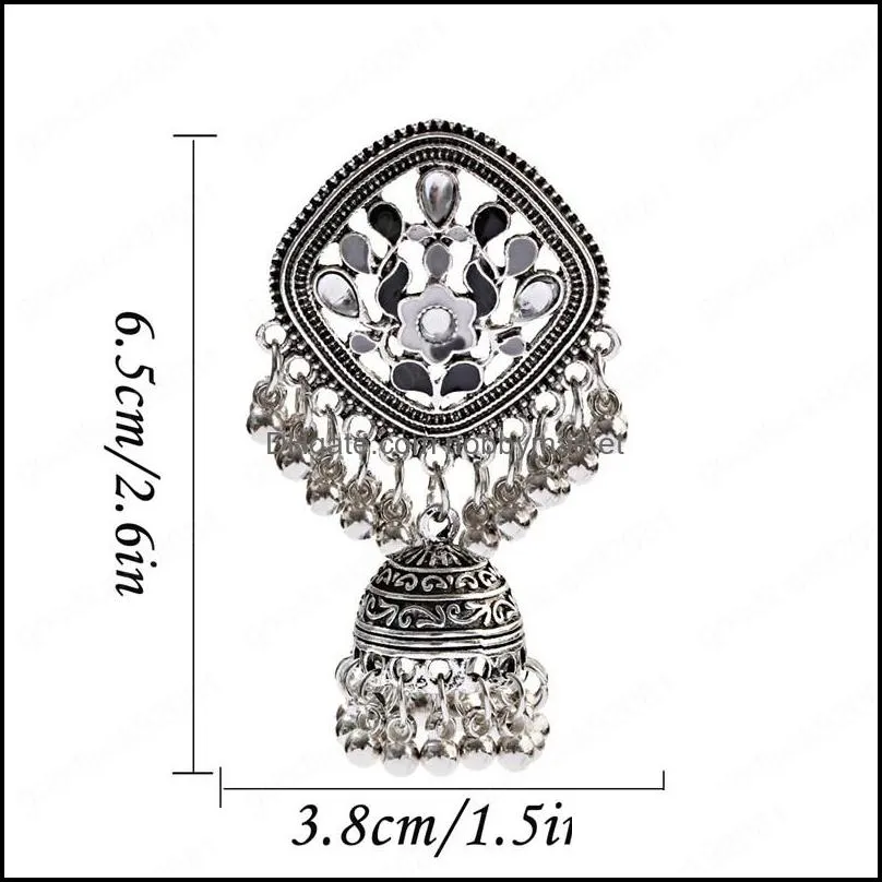 Vintage Silver Alloy Oxidized Earring For Women Ethnic Flower Bohemian Tassel Jhumka Dangle Earrings