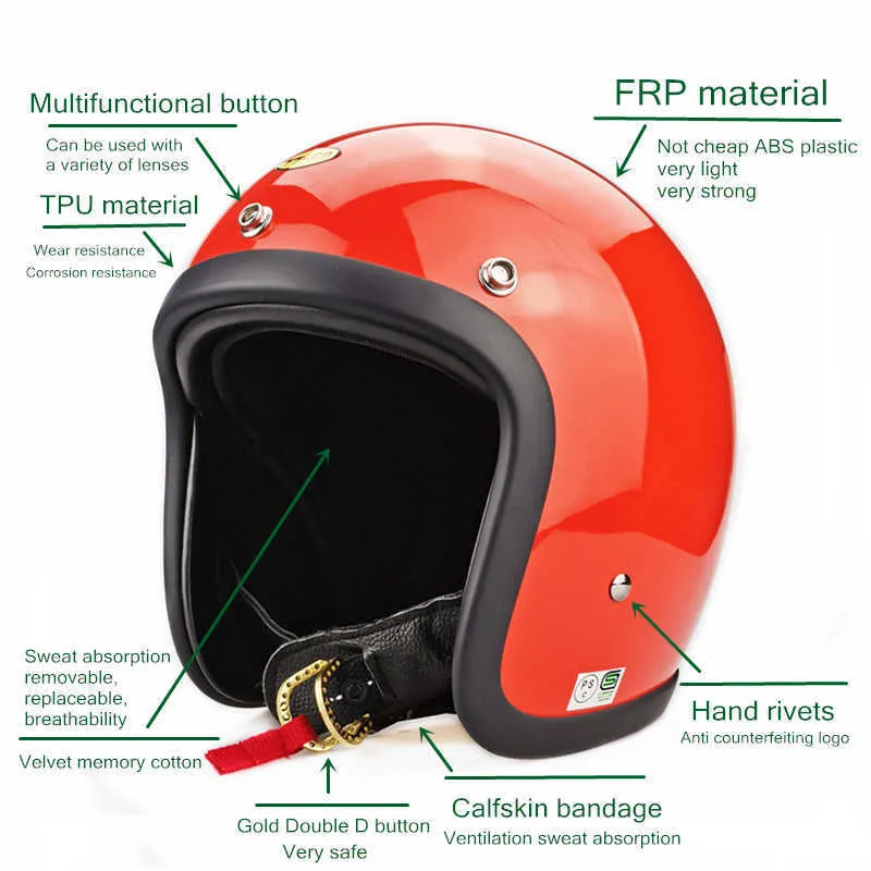 TTCO ECE Certification Brand Japan TTCO Glass Fibre Vintage Retro Motorcycle Open Face Helmet Motorbike Riding Mała Shell Q0630228I