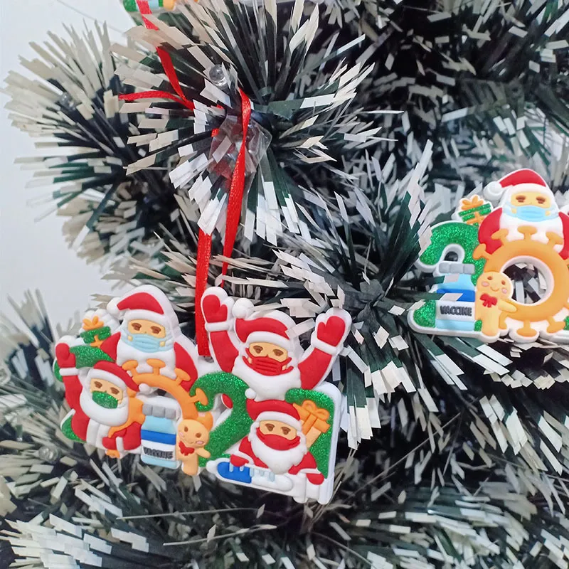 Noel Karantina Süsler Noel Baba Süslemeleri Aileleri Yazma Karikatür Kafaları Ağaç Kolye
