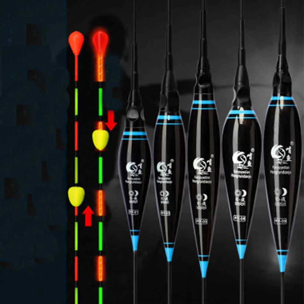 O cordão atraente de pesca eletrônico flutuador flutuador flutuadores LED Long Tail Indicator Deslizamento de Drift Noite Tackle