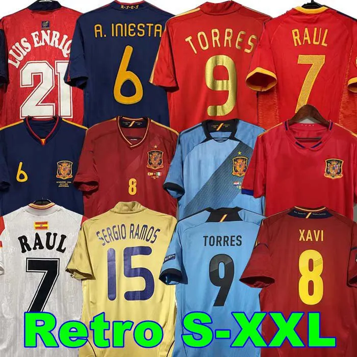 final 2010 Spanien retro tröja 1996 1994 RAUL XAVI Hierro LUIS ENSRIQUE ALONSO Caminero Iniesta PUYOL PIQUE David Villa TORRES 2008 2012 2002 Guerrero Guardiola RAMOS