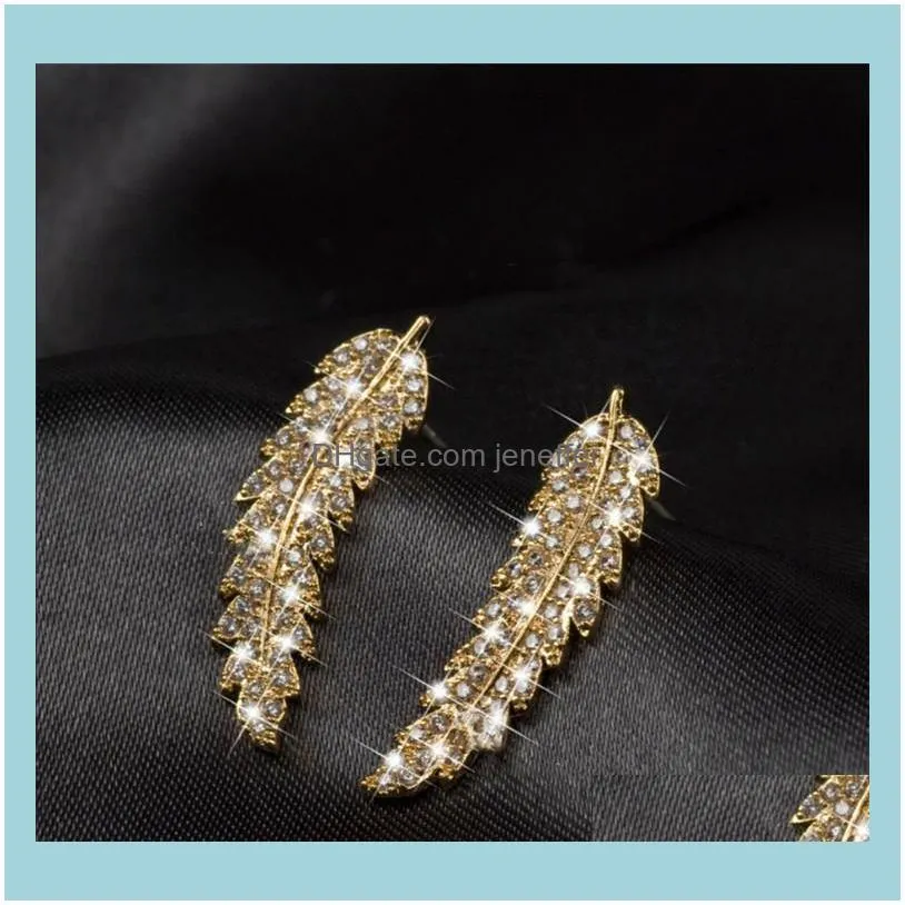  gold Longrui`s zircon inlaid new and mini Silver Leaf Fashion Lady Earrings