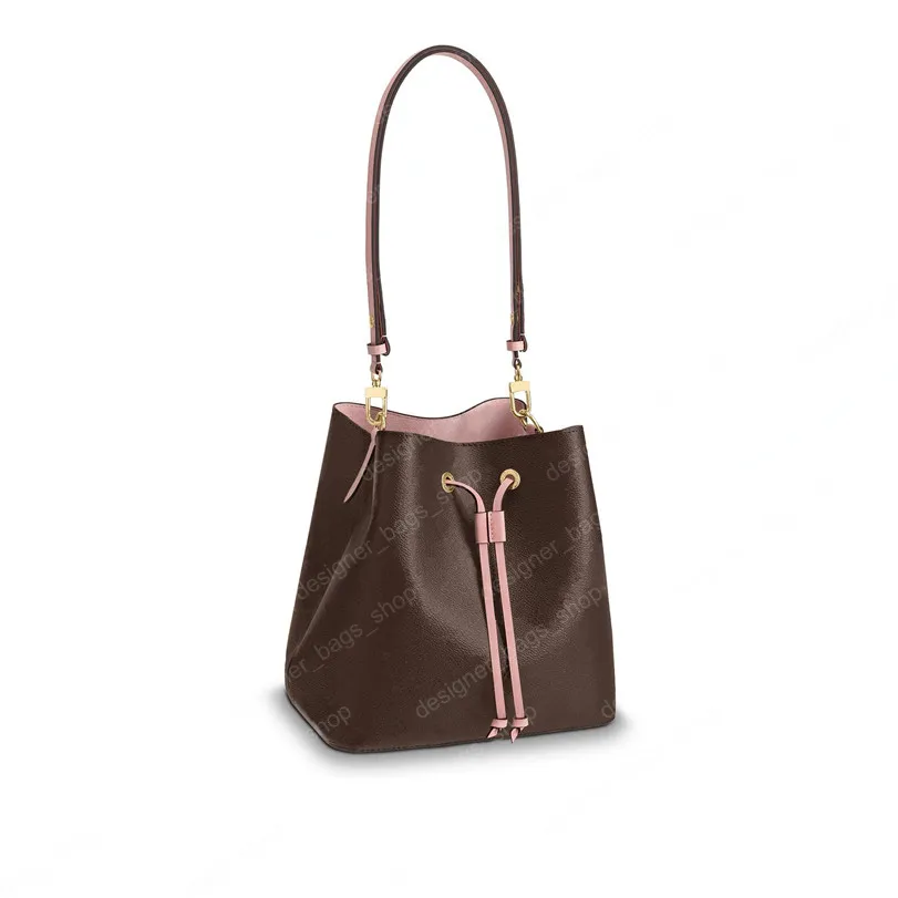 2021 Bucket Bag Neo Axelväskor Dam Läder Handväska Resor Mångsidig väska Monotryck Crossbody Rosa Svart Brun Cross Body Toes M44022 M44020 N40152