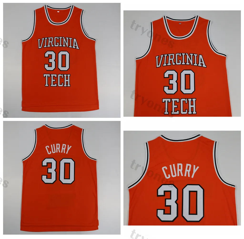 Herren Vintage 30 Dell Curry Virginia Tech Hokies College-Basketballtrikots Orange genähte Hemden S-XXL