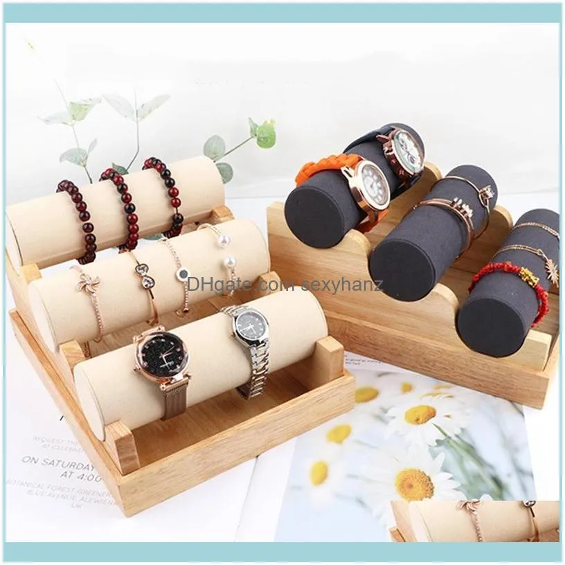Wood 3 Tier Bracelet Watch Stand Holder Jewelry Showcase Display Storage Necklace Bangle Organizer Pouches, Bags