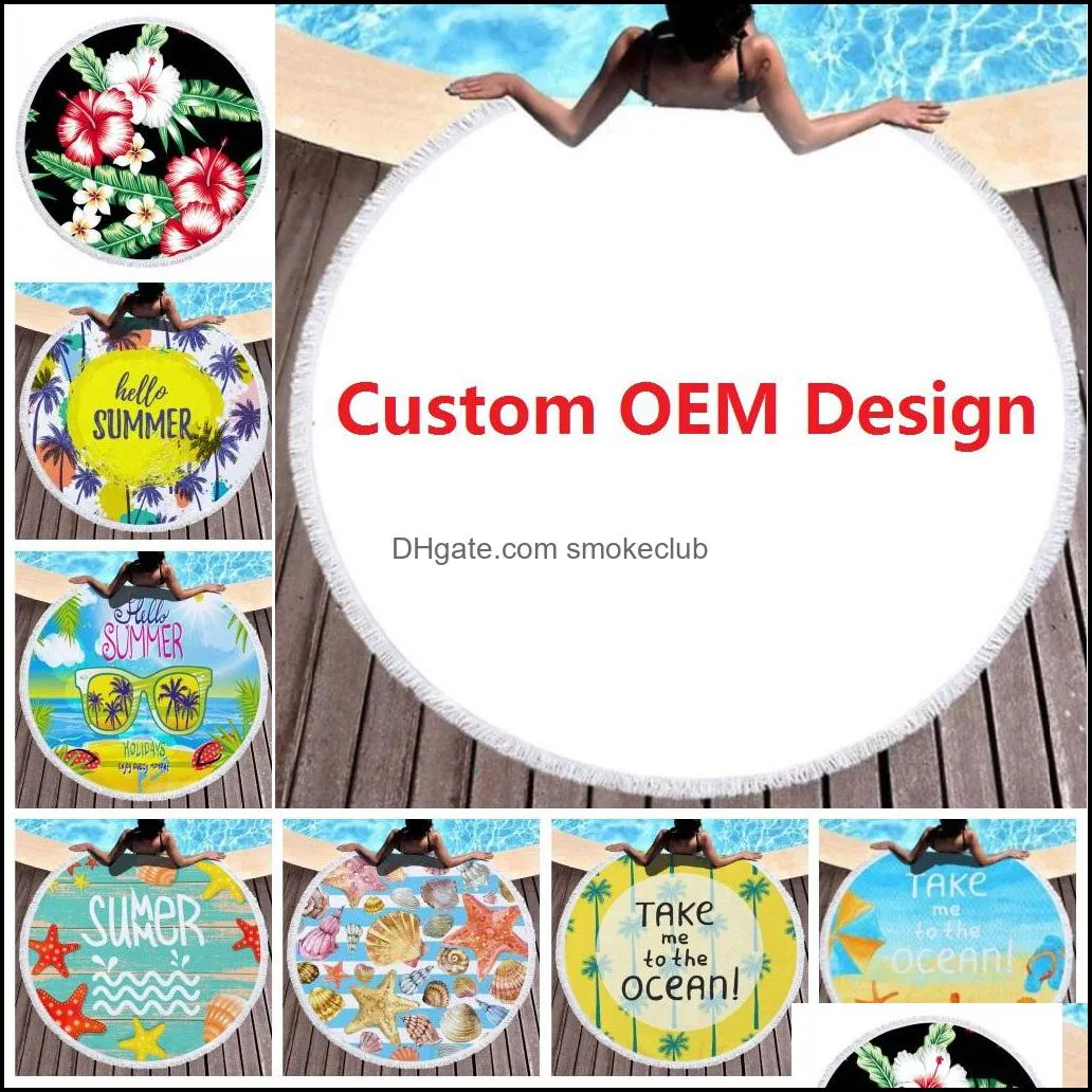 OEM Custom Designs Microfiber Round Beach Towel Undersea World Thick Shower Bath Towels Summer Swim Circle Yoga Mat 150cm RRD7314