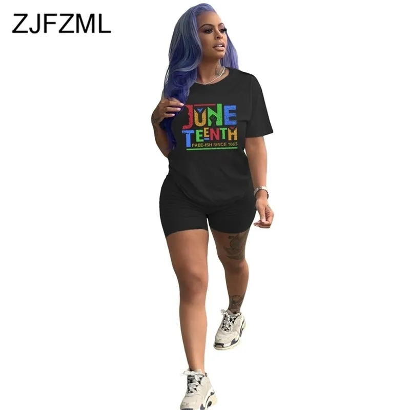 Sexy Women Two Piece Set Summer Tracksuit Colorful Letter Print Short Sleeve Shirt Top and Jogger Black White Club Outfits 210508