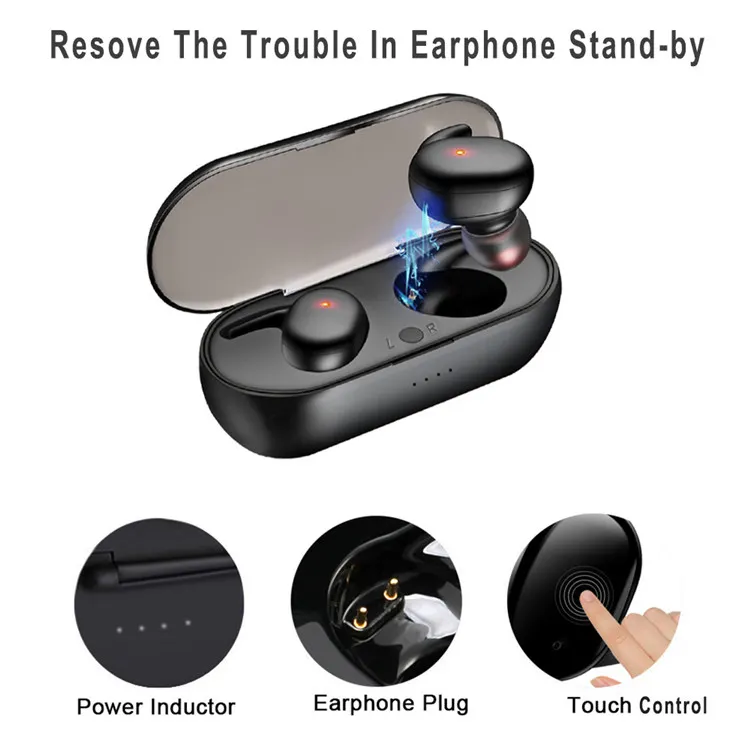 2021 Y30 TWS Bezprzewodowy Buttooth 5.0 Słuchawki Słuchawki Słuchawki Headset HIFI 3D Stereo Sound Music In-Ear Earbuds dla Android IOS z pudełkiem ładującym