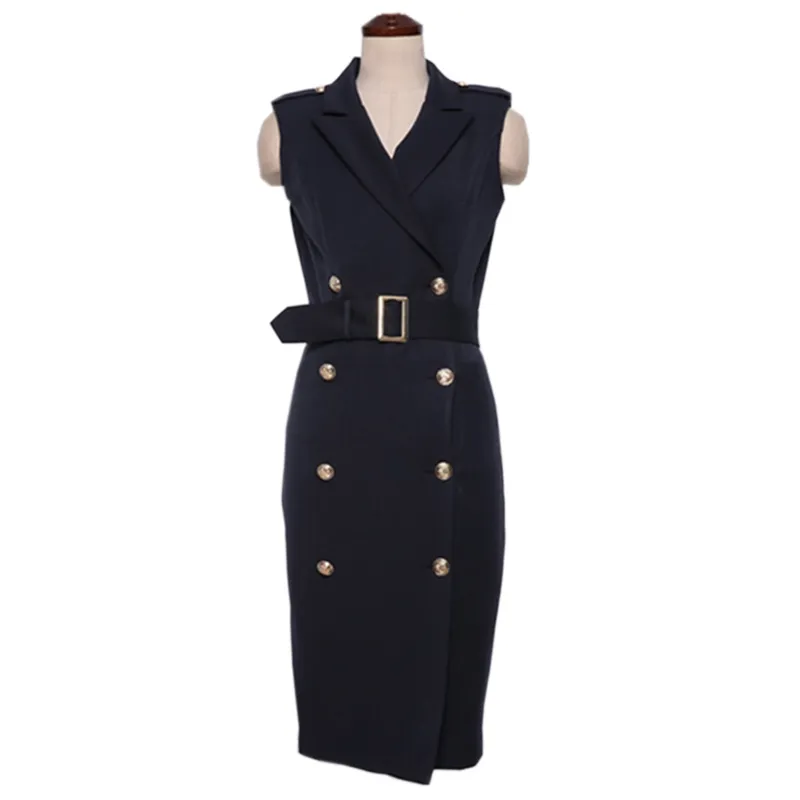 Office-Ready Double-Breasted Women's black dress with