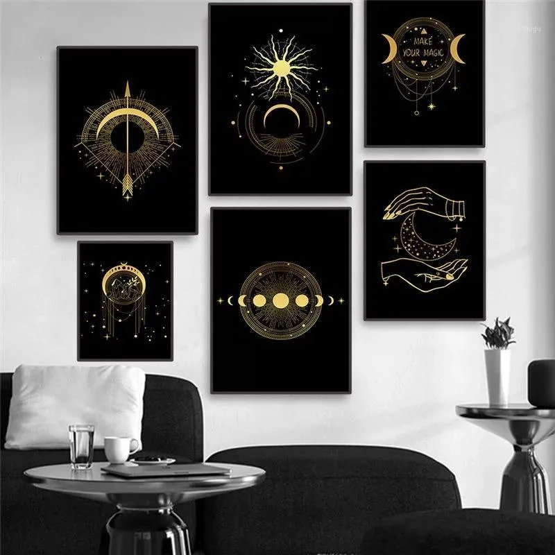 Paintings Black Gold Sun Moon Stars Poster Luxury Print Picture Modern Nordic Fashion Canvas Painting Home Decoration Living Room