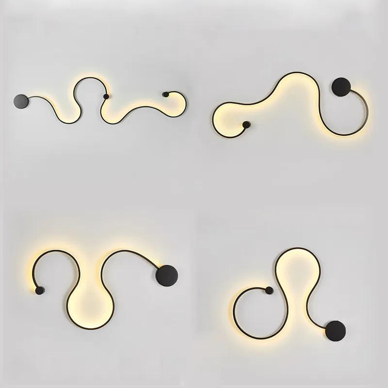 Snake-shaped black and white Led wall lamp lighting living room bedroom bedside home minimalist line decorative lamp