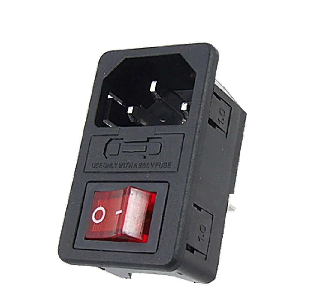 Módulo de entrada 2021 conector de alimentación macho de 3 pines enchufe con interruptores de fusible IEC320 C14 rojo/verde para control Industrial