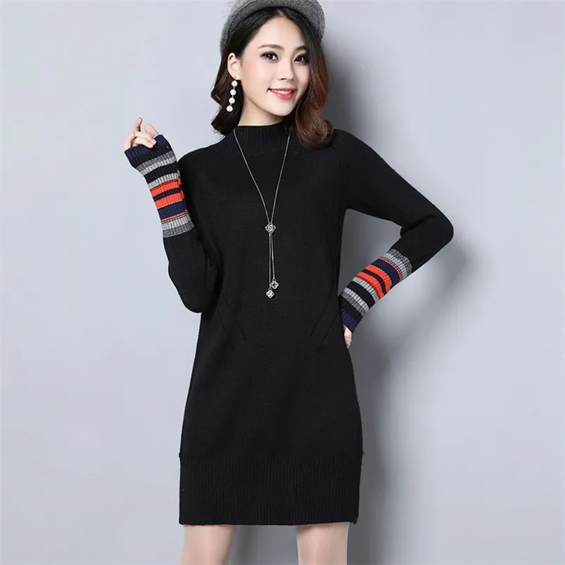 Весна осенние женские платья корейская половинная высота лидер полосатый свитер хеджирование с длинным рукавом вязание базы ES GX512 210507