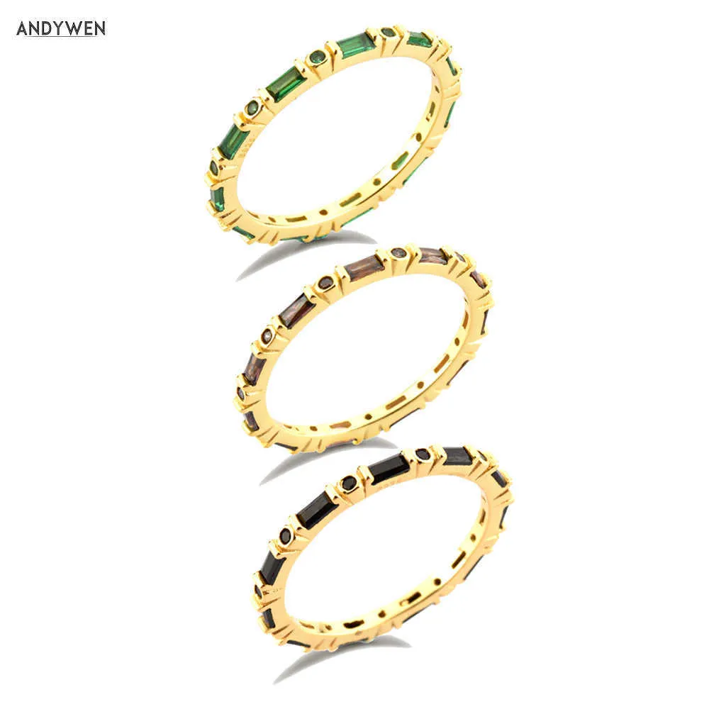 Andywen 925 Sterling Argent Trois Zircon Anillofino Marilyn Anneaux Vert Café Noir Femmes Bijoux Rock Punk Bijoux 210608