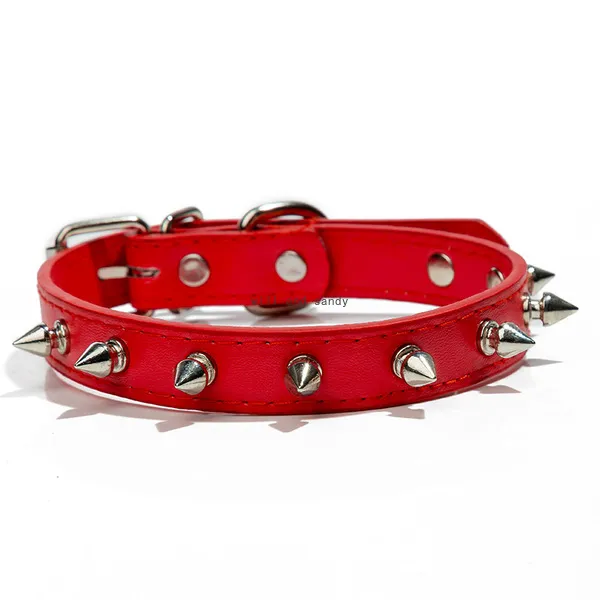 Fashion Punk Metal Rivet Dog Collar Candy Colors Pu Leather Leash Collars Pet Puppy Supplies Red Blue Black Blue