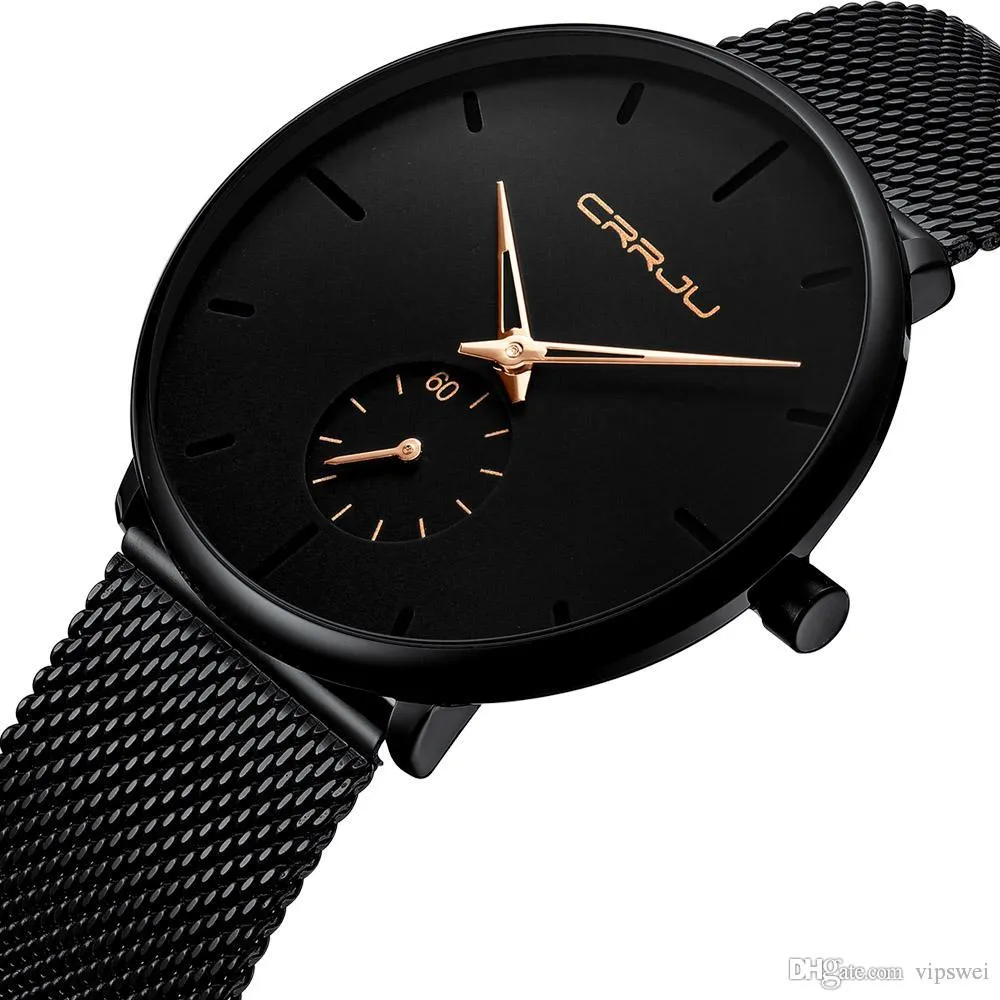 Мужские роскошные брендовые модные кварцевые часы высокого качества, простой дизайн, ультратонкий циферблат, часы из нержавеющей стали с сетчатым ремешком Water290O