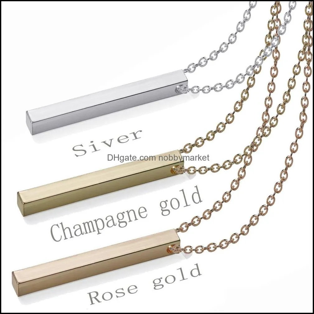 Custom Personalized Vertical Bar Necklace Silver Engraved Date Name Pendant Necklace For Women Wedding Jewelry Anniversary Mom Gift