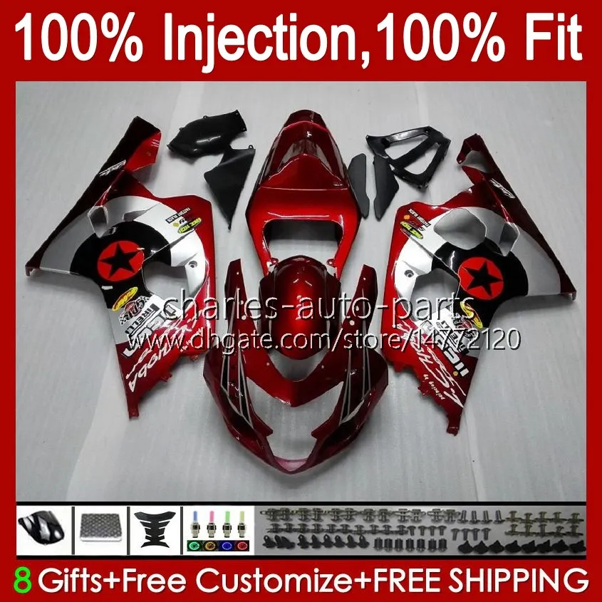 Body Injectievorm voor Suzuki GSXR-750 GSXR 750CC 600CC 750 600 CC 2004 2005 43NO.1 GSXR600 GSXR750 K4 04 05 GSXR-600 GSX-R750 2004-2005 OEM Fairing Kit Wijnrode Voorraad