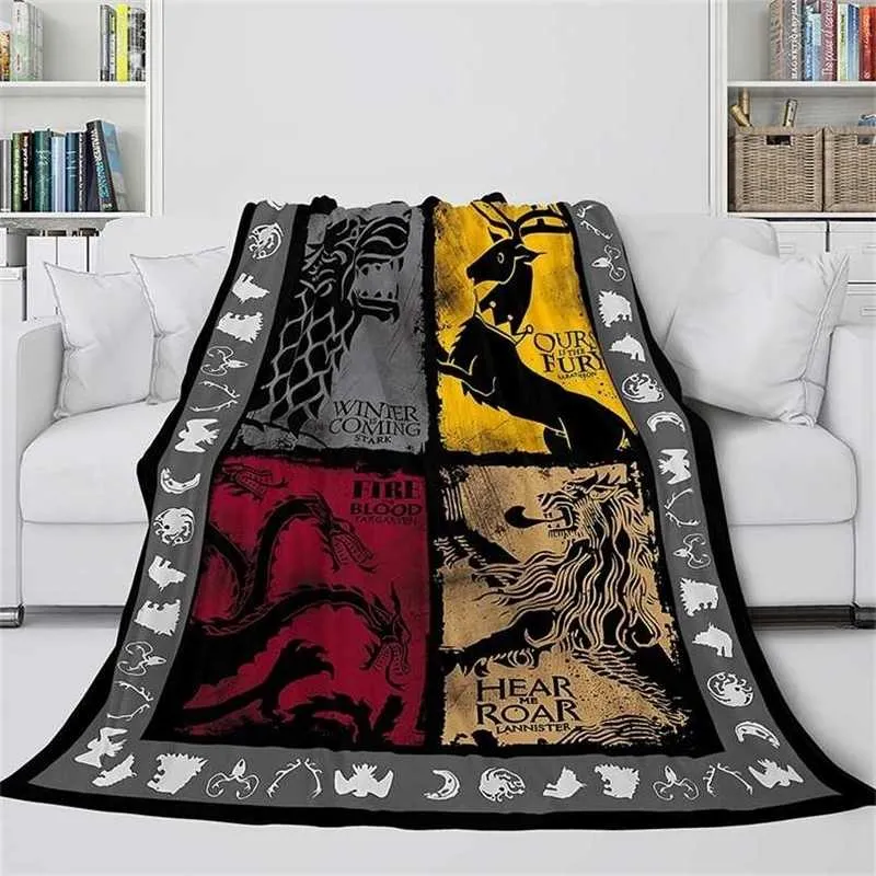 Plush Throw Blanket Thrones Sherpa Fleece BedsPread Flannel Bedding Square Picnic Wool Soft 211122