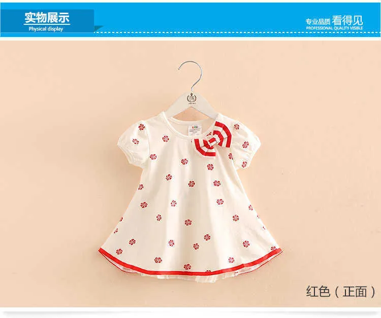 Girl Clothes Hot Summer Flower Print Bow Decoration Cool Design Short Sleeve O-Neck Chiffon T-Shirt Kids Girl (1)