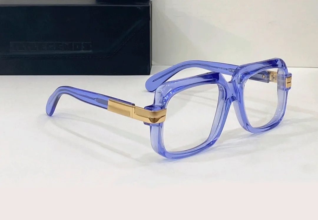 Vintage 607 Eyeglasses Frame for Men Blue Crystal Full Rim Optical Frame Clear Lens Square Sunglasses Frames Mens Eyewear with Box
