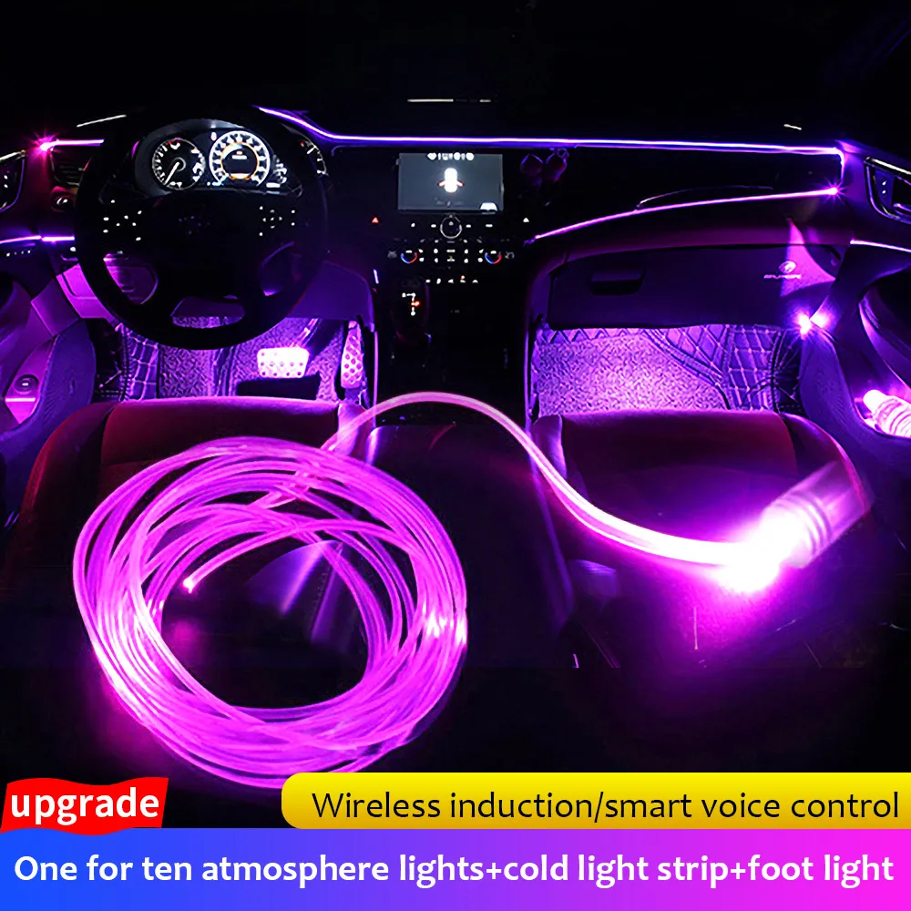 Araba LED Ayak Işık Ortam Lambası Bluetooth Uygulaması ile Müzik Kontrolü Çoklu Modları Oto İç Dekoratif RGB Işık Şerit Açık