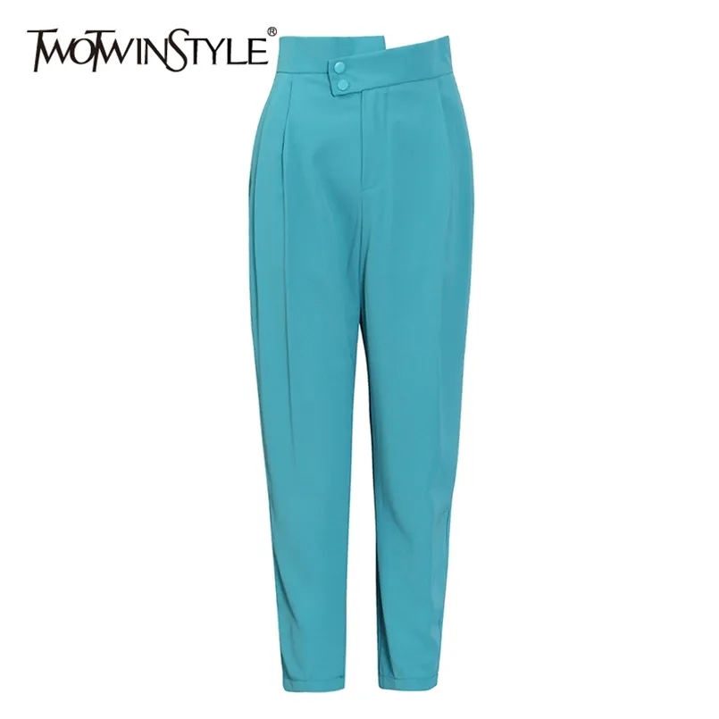 Casual Solid Pant For Women High Waist Irregular Pleated Full Length Harem Pants Female Spring Fashion Stylish 210521