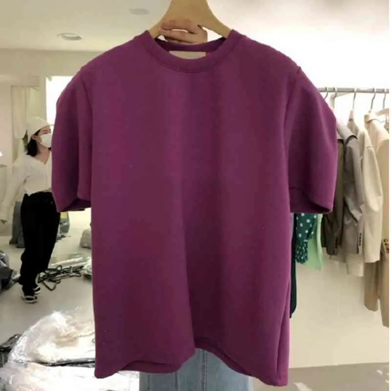 Coreano Moda Soffio Manica O-Collo Donna Magliette Casual Allentato O-Collo Donna Viola Magliette e camicette Estate Manica Corta Tee Ropa Mujer 210514