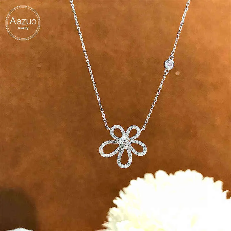 Aazuo 18k pur or blanc Rose vrais diamants pleine perceuse fleur collier doué pour les femmes mariage lien chaîne Au750