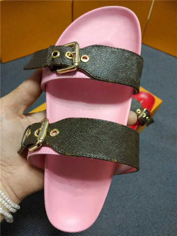 [With box]2021 Women Summer Sandals Cool Slippers BOM DIA FLAT MULE Designer sandal gold-tone buckles two straps slide shoes size 35-40 U2Sm#
