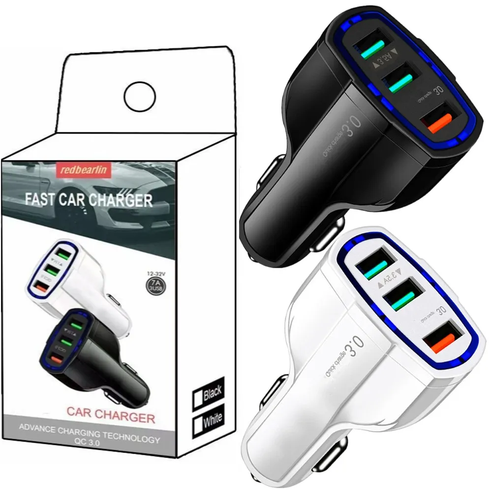 35W 7A 3 portas Carregador de carro de carregamento rápido 3 em 1 Tipo c USB-C Carregadores Adaptador de energia para iPhone 7 8 12 13 14 Pro Max Huawei P30 P40 HTC com CAIXA