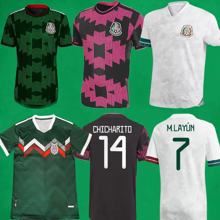 2021 Mexique Jerseys de football Copa America Camisetas 20 21 fans Version du joueur Chicharito Lozano C.Vela Chemises de football Hommes Femmes Kit Ensembles Kit