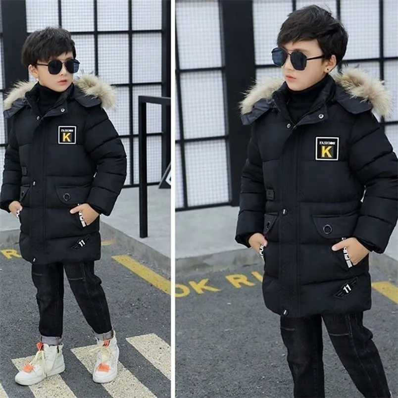 Kid Winter Jacket Boy Play i parken 9 Barnkläder 13 Coats 14 Ytterkläder 15 Tjock bomull Hooded-30 grader 211203