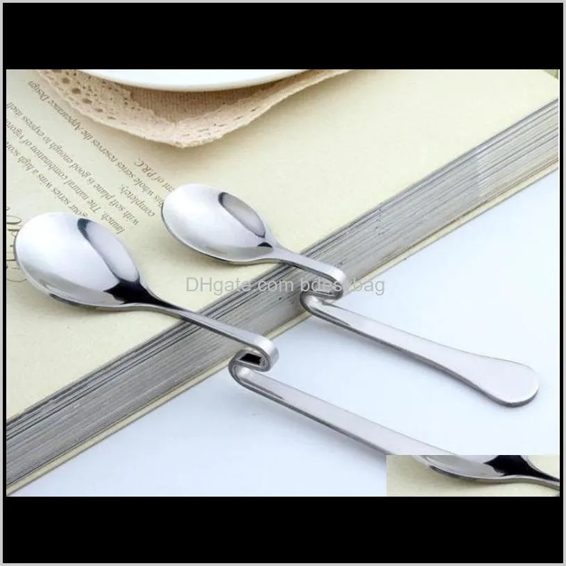 new style bent spoon creative straight hanging spoon stainless steel dessert coffee stirring spoons coffee & tea tools fast shipping