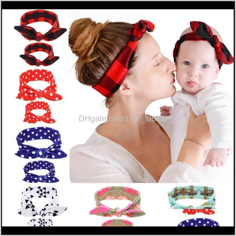 2Pc/Set Mother And Children Girl Ears Headband Plaid Bow Hairband Turban Knot Headwrap mom and me Hair Band Accessories