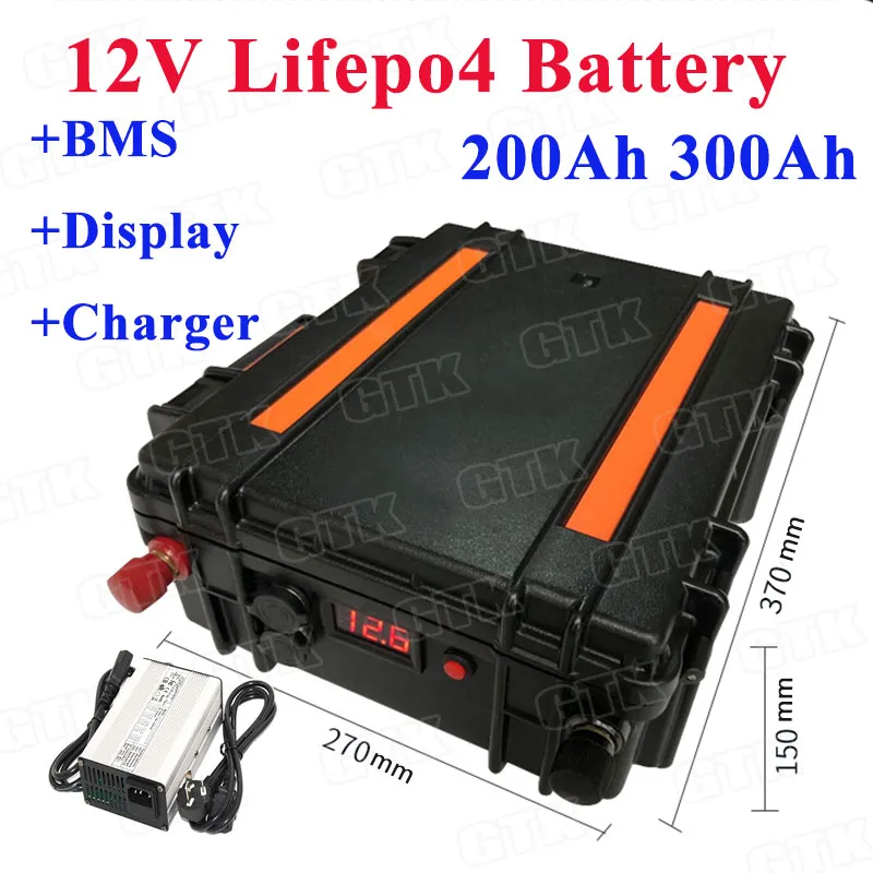 12.8V LifePO4 12V 200AH 250AH 300AH литиевая батарея с BMS для морской / солнечной системы / UPS / RV / пароход + 10А зарядное устройство