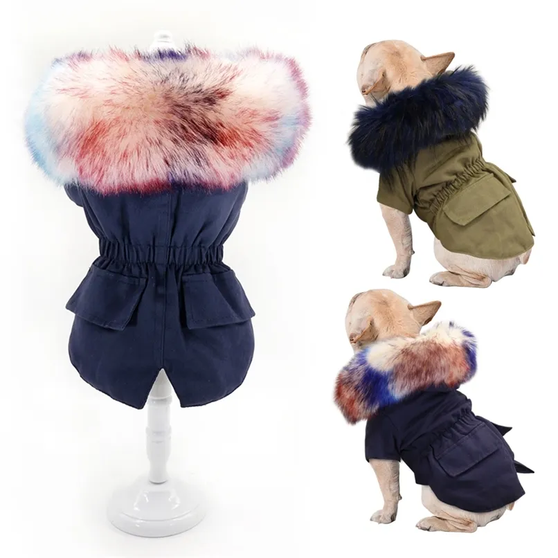 Chaud hiver chien vêtements de luxe manteau de fourrure de chien Hoodies pour petit moyen chien coupe-vent vêtements pour animaux de compagnie polaire doublé chiot veste 211013