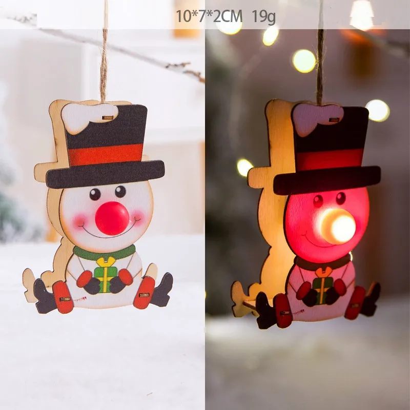 Wooden Christmas Light Pendants Santa Snowman Moose Shaped Warm Lights New Year Home Decorations