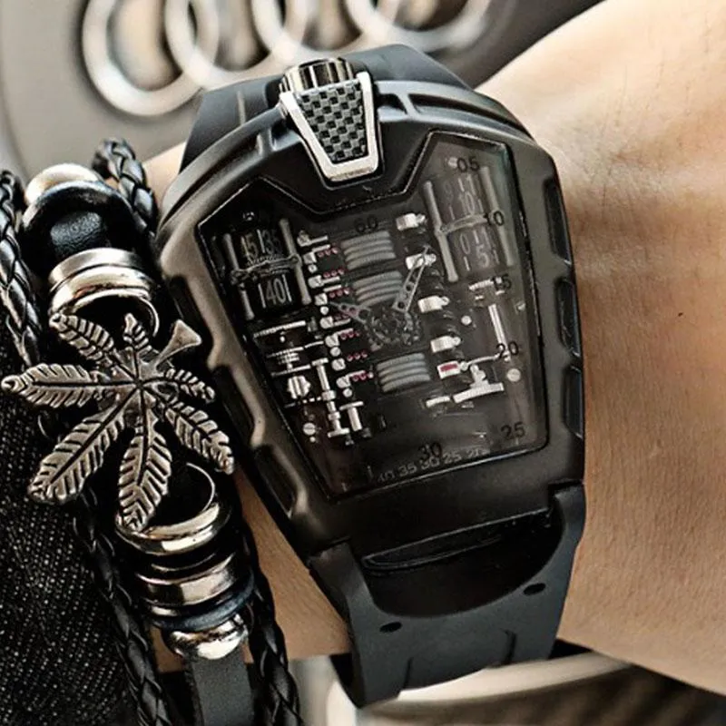 Männer Transparent Steampunk Uhr Trend Persönlichkeit 3D Gesicht Schwarz Luxus Racing Geschenke Für Liebhaber Relogio Armbanduhren