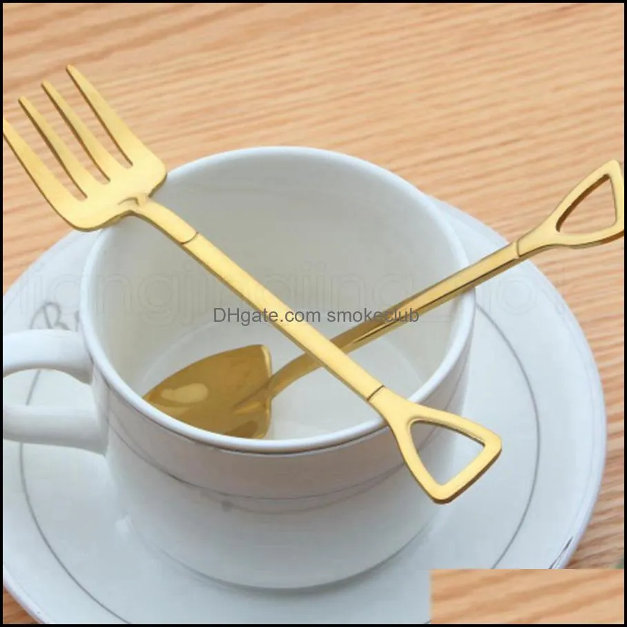 Shovel Shape Cake Spoon Stainless Steel Mini Fruit Fork For Tea Coffee Sugar Ice Cream Cafe Bar Tableware RRA1861