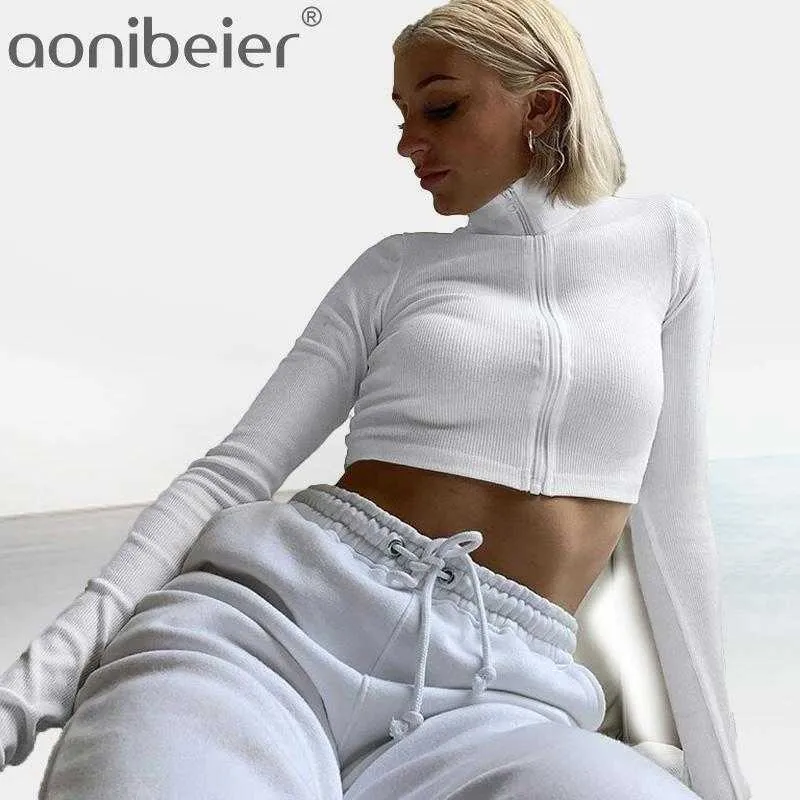 Qiuxuan White Hoodie Sweatshirt Female Women Short Sweatshirts Autumn Winter Long Sleeve Zipper Slim Fit Casual Ladies Tops 210604 From 12 7 DHgate