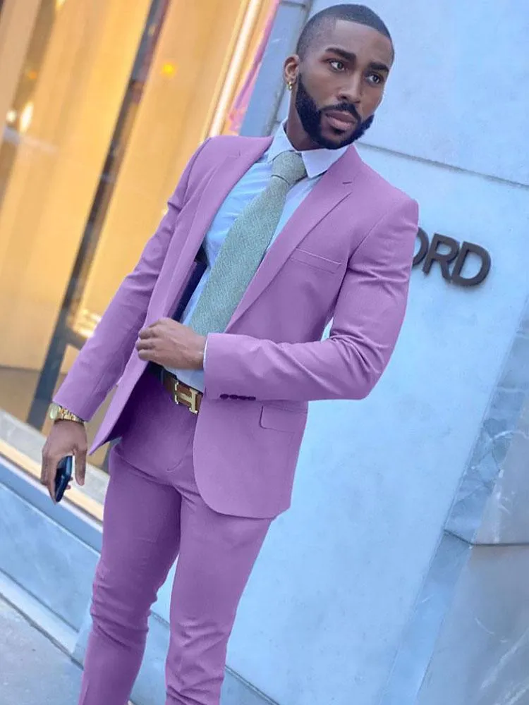 Men s Slim Fit Light Purple Suit Notched Lapel Two Piece Tuxedo for Wedding Prom Formal Occasions
