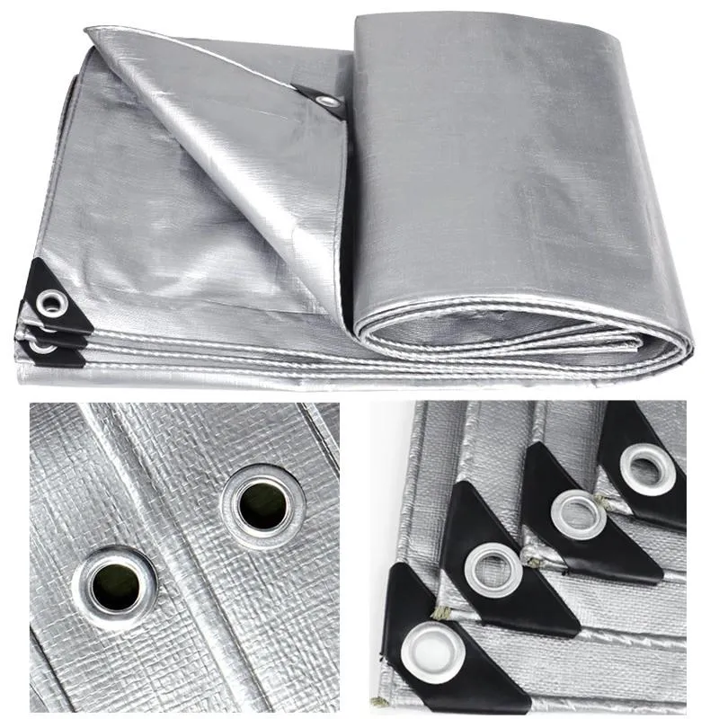 Shade 0.32mm 2-Sides Silvery PE Tarp Cover Rainproof Cloth Tent Awnings Waterproof Sun Net Home Garden Furniture